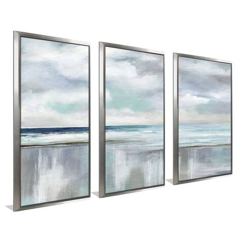 "Cyan Sunrise Nan" Print in Floating Canvas, Set of 3 - Grey