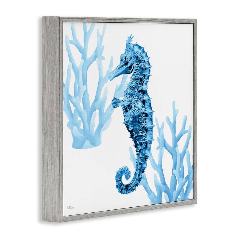 Stupell Blue Tone Seahorse & Coral Framed Giclee Art Design By Cat Thurman Designs