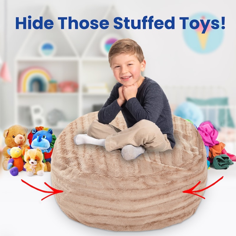 Cheer Collection Faux Fur Bean Bag and Stuffed Animal Storage Case