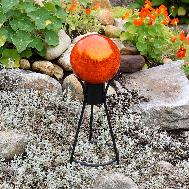Achla Designs 6"Dia. Round Crackle Glass Decorative Gazing Globe w/Black Wrought Iron Stand