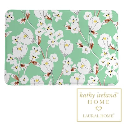Kathy Ireland 21" x 34" Retro Floral Mint Memory Foam Bathroom Rug
