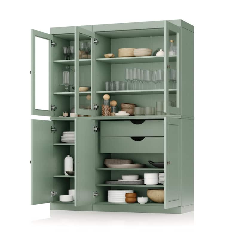 Palace Imports 100% Solid Wood Pantry China Cabinet, Raised Panel & Clear Glass Doors, 2 Drawers, 48.5" Wide, 71.5" Tall