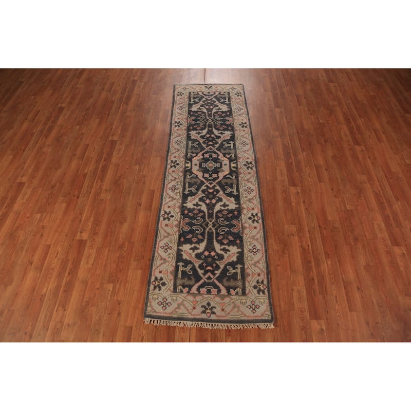 Gray Oushak Indian Runner Rug Handmade Floral Wool Carpet - 2'6"x 7'10"