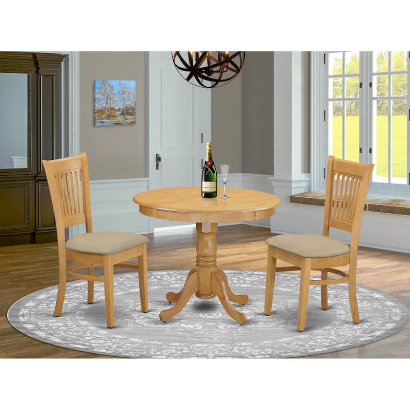 East West Furniture 3 PC Kitchen Table Set Contains a Round Dining Room Table and 2 Kitchen Chairs, Oak( SEAT TYPE OPTION) - ANVA3-OAK-C