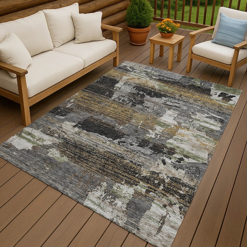Machine Washable Indoor/ Outdoor Chic Veta Chantille Rug - Black - 5' x 7'6"