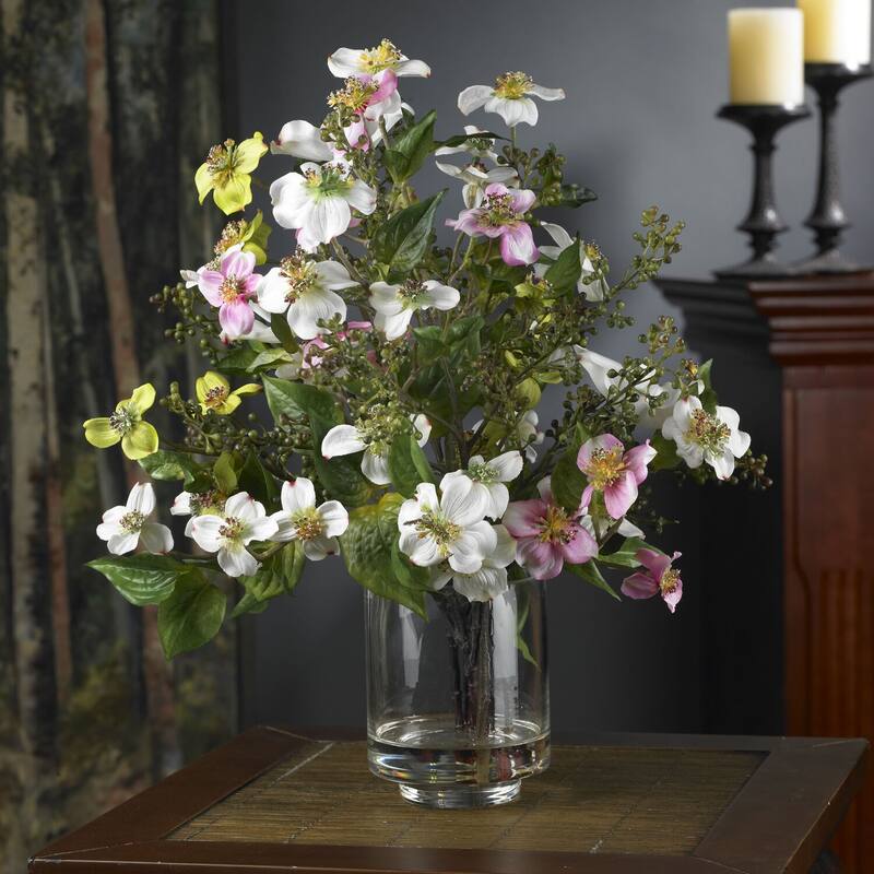 Silk Flower Arrangement Home Decor, Faux Floral Vase, Glam Pink Green White Flowers, Office Decor, 11x11x15 Inch - 15