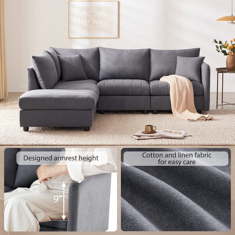 89" L-Shaped Sectional Sofa with Convertible Ottoman
