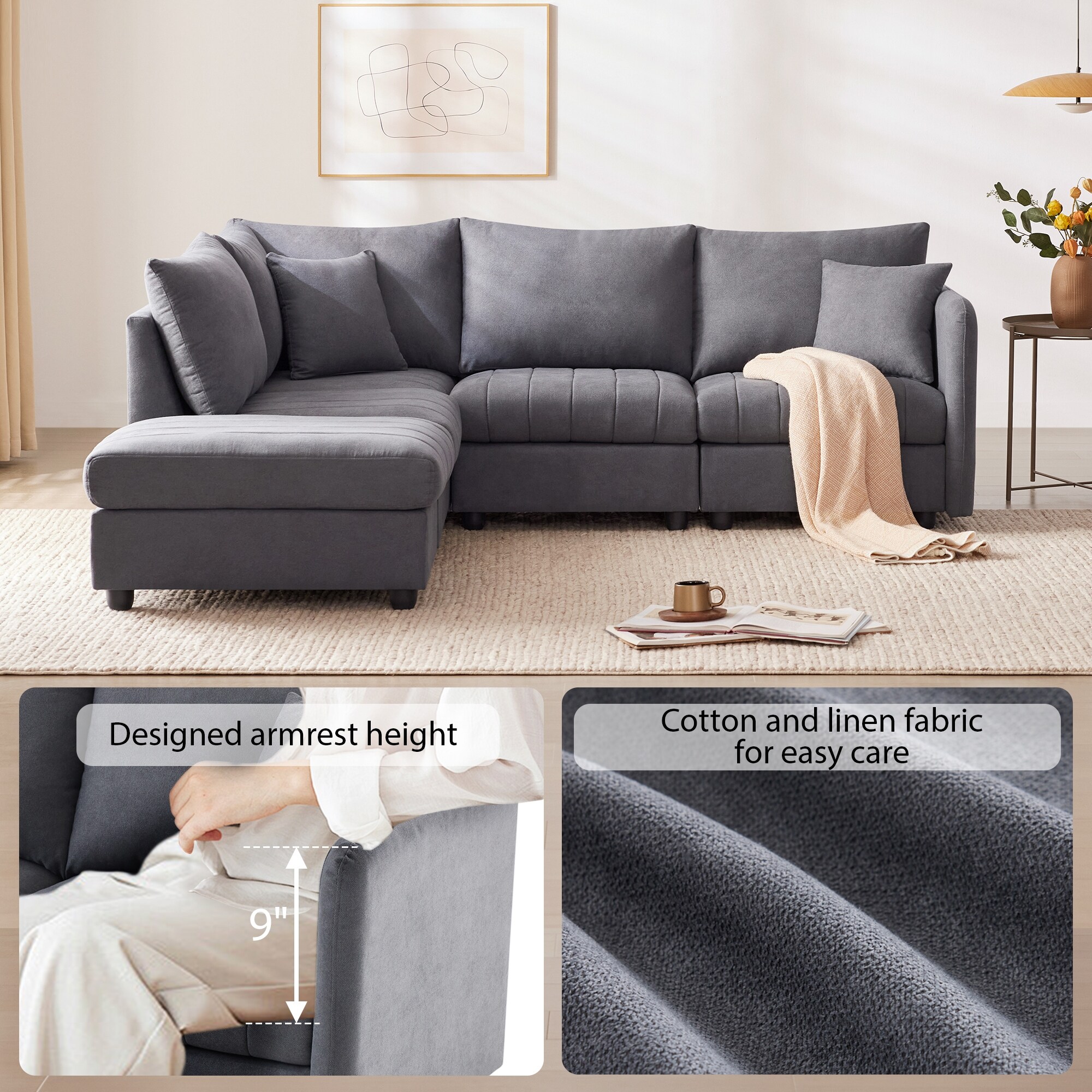 89 inch L-Shape Sectional Sofa Modern 5-Seat Couches Sets