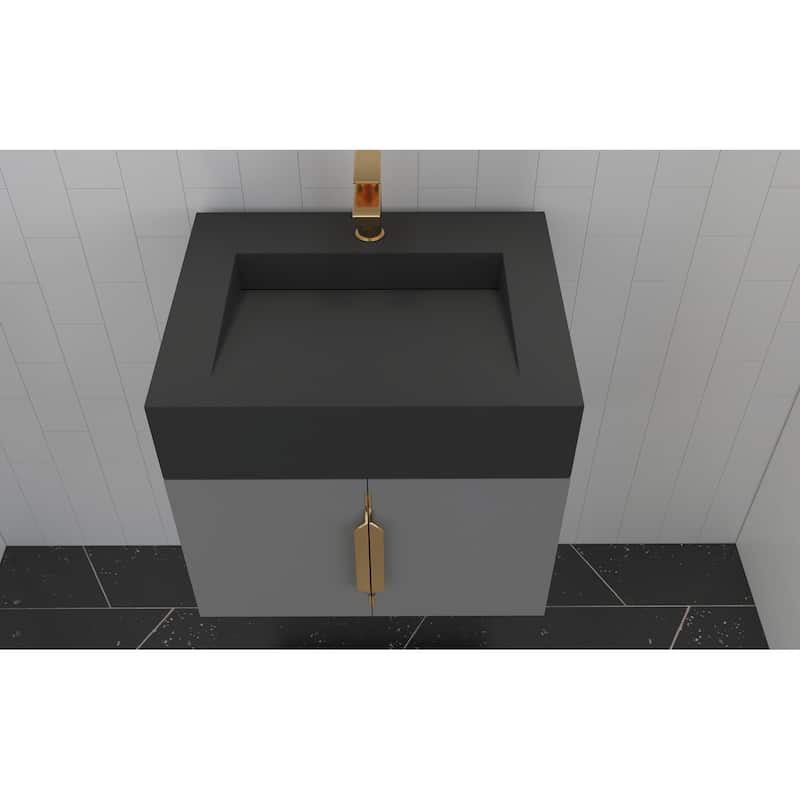 Nile 24-Inch Wall Mounted Bathroom Vanity Set w/ Black Top