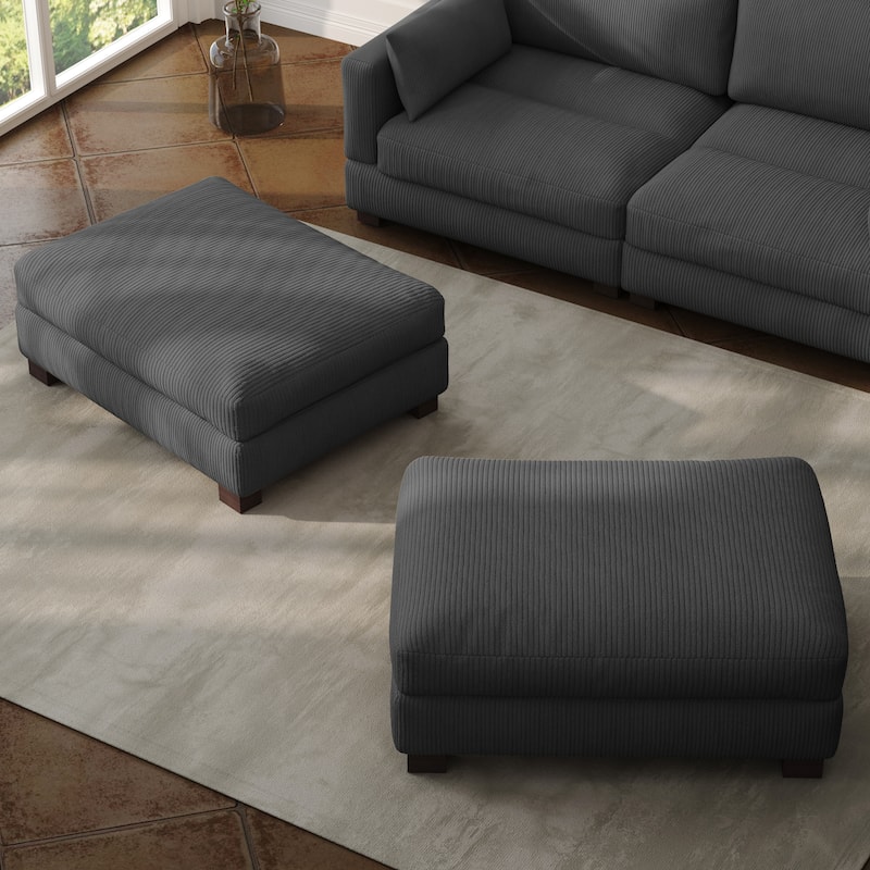 Set of 2 Upholstered Velvet Corduroy Ottoman - GRAY