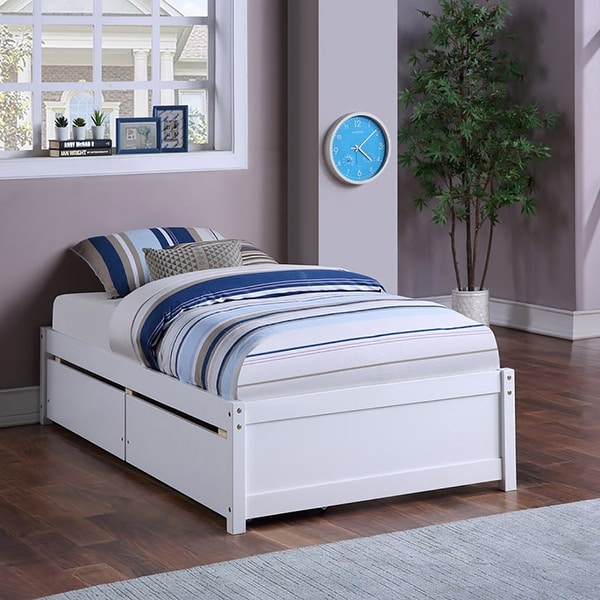 White twin bed best sale frame with drawers