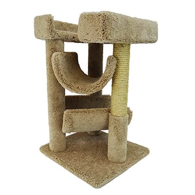 33" Cat Scratch and Lounge Tower with Three Plush Perches and Sisal Rope Scratching Post for Active Indoor Cats