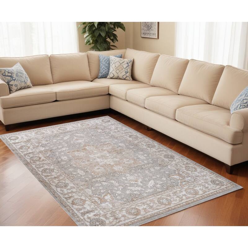 Bice Distressed Stain Resistant Woven Low Pile Area Rug By HomeRoots - 5' X 8' - Cream/Onyx - Rectangle