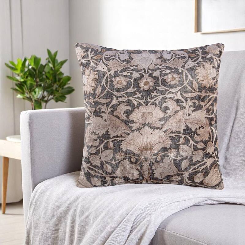 Baroque Leaf Velvet Embroidered Square Decorative Throw Pillow