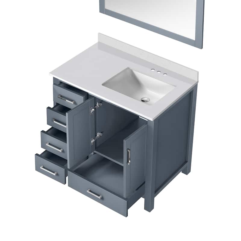 Jacques 36 in. W x 22 in. D Right Offset White Bath Vanity, Cultured Marble Top, and 34 in. Mirror