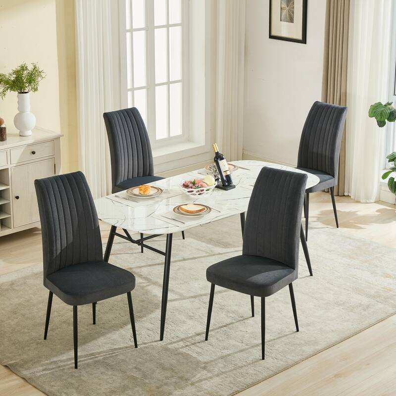 Velvet Dining Chair Set of 2, Dining Room Chairs with Iron Legs and Vertical Striped Backrest for Home Kitchen
