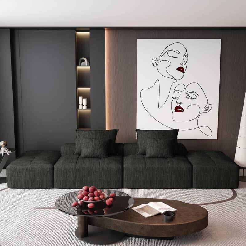 Modern Oversized Modular Chenille Sectional Sofa with 2 Ottomans and 2 Seat, 4 Pillows for Living Room