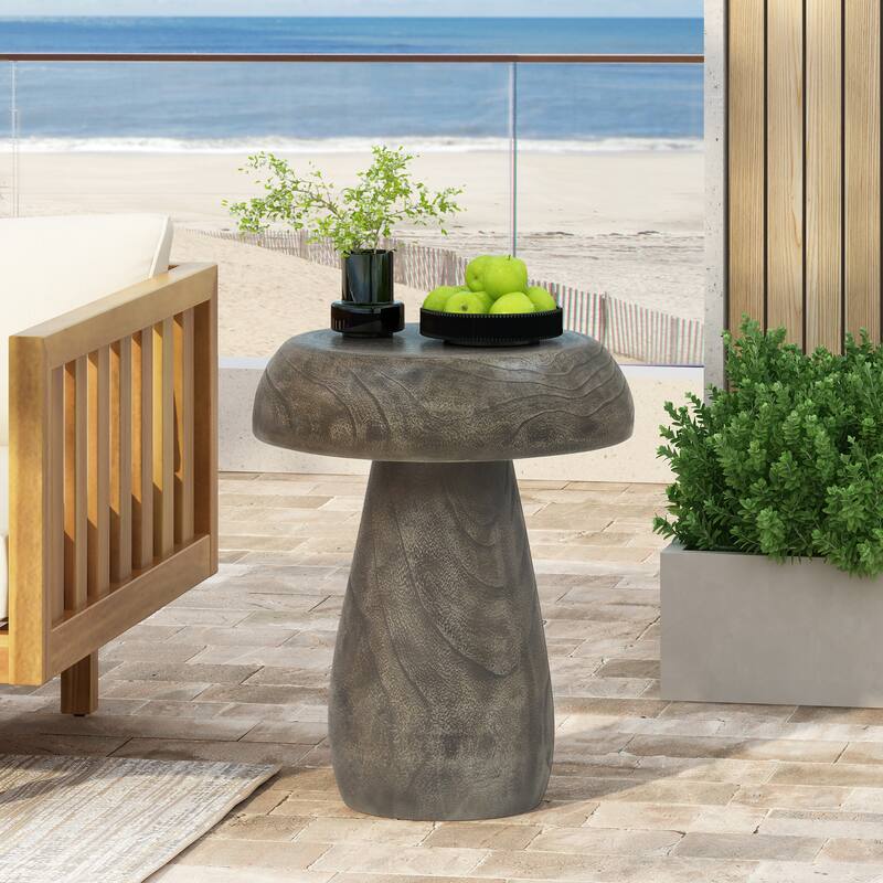 Roomfitters Outdoor MGO Accent End Table, Mushroom-Shaped Patio Table, Weather-Resistant Patio Accent Furniture, Grey