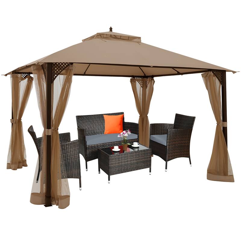 Costway 12' x 10' Outdoor Patio Gazebo Canopy Shelter Double Top - See Description