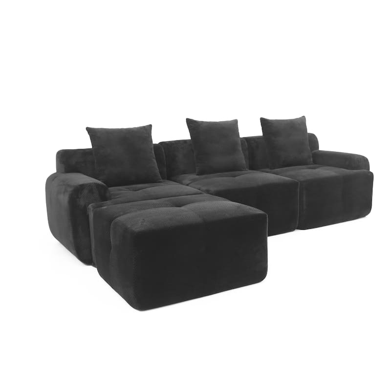 4-Piece L Shaped Upholstered Modular Sectional Sofa