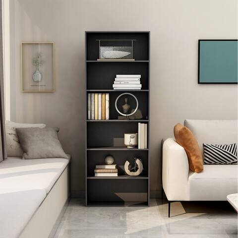 Wood Bookcase with 6 Shelf Bookshelf