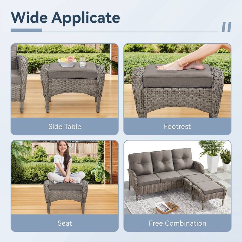 Gymojoy 5-Piece Outdoor Wicker Patio Furniture with 3 Seat Sofa & Swivel Chair, Coversation Set with Water Resistant Cushions