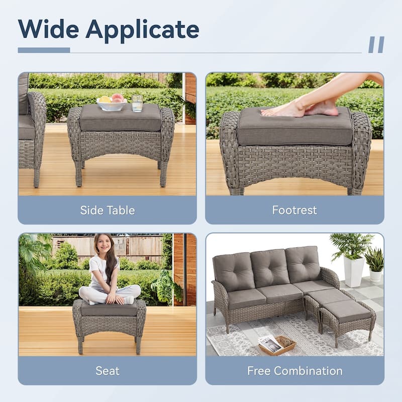Gymojoy Versatile Outdoor Wicker Ottomans with Soft Cushions