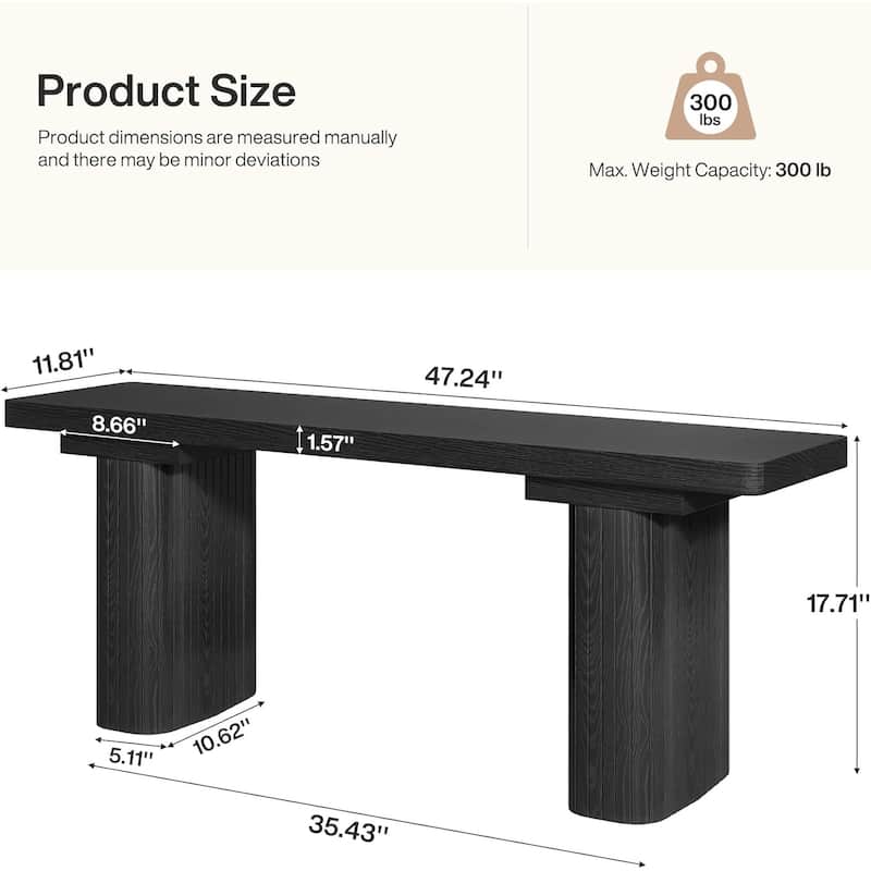 47-Inch Entryway Bench, Wooden Shoe Bench for Dining Room, Entryway, Bedroom, Black