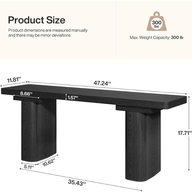 47-Inch Wooden Bench with Thickened 5.12" Leg for Dining Room, Entryway, Bedroom, Hallway