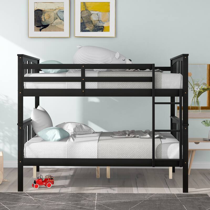 Full over Full Solid Wood Loft-Style Bunk Bed with Ladder, Convertible into Two Beds, Solid Wood Frame for Kids' Bedrooms