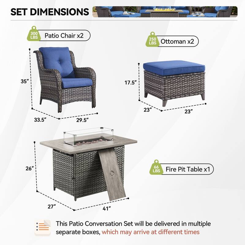Fire Pit Table with Patio Chairs Ottomans