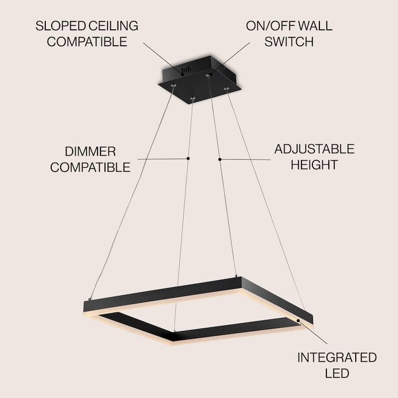 Nero Square Contemporary Modern Metal Integrated LED Chandelier, Black by JONATHAN Y