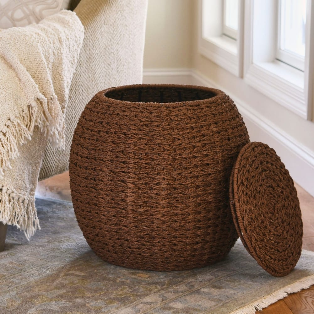 Household Essentials Handwoven Barrel Wicker Storage Basket Side Table - 17.0"L x 17.0"W x 19.0"H