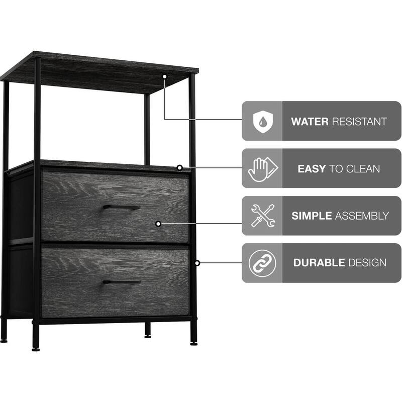 Nightstand 2-Drawer Shelf Storage - Bedside Furniture End Table Chest