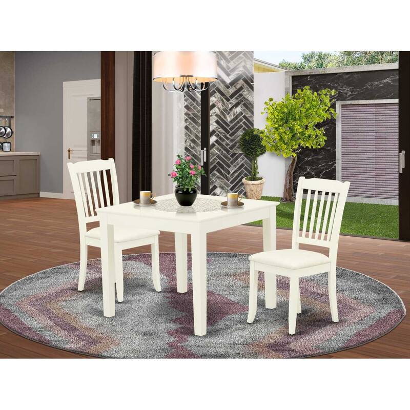 3Pc Dinette Set - Square Kitchen Table & 2 Linen Dining Chairs - White Finish