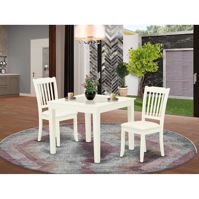 3Pc Dinette Set - Square Kitchen Table & 2 Linen Dining Chairs - White Finish