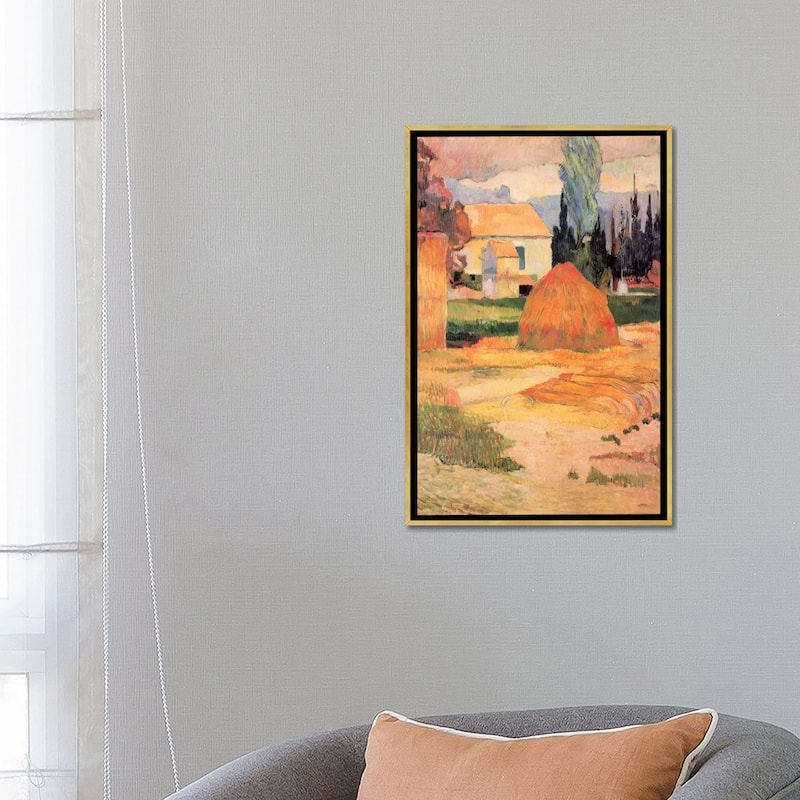 iCanvas "Haystack in Village" by Paul Gauguin Framed Canvas Print