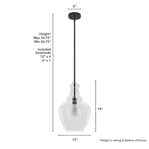 dimension image slide 1 of 2, Hunter Maple Park 1 Light Pendant - Kitchen Island, Dining room, Entry - Modern Farmhouse, Transitional, Contemporary