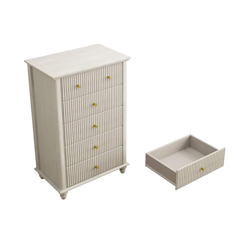 Fluted 5 Drawer Dresser, 45 Inch Tall Modern Chest of Drawers, Bedroom Dresser with Metal Handle, Wooden Drawer Organizer