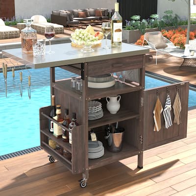 40.5" Outdoor Grill Cart With Stainless Steel Top(no include stool)