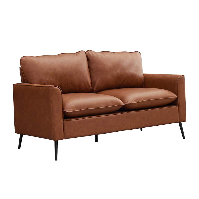 57" Faux leather Loveseat Sofa with Metal Legs - Brown