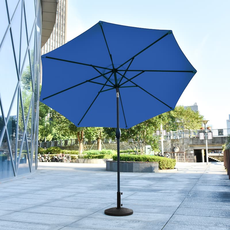 9 Ft Aluminum Patio Umbrella with Decorative Base - Royal Blue