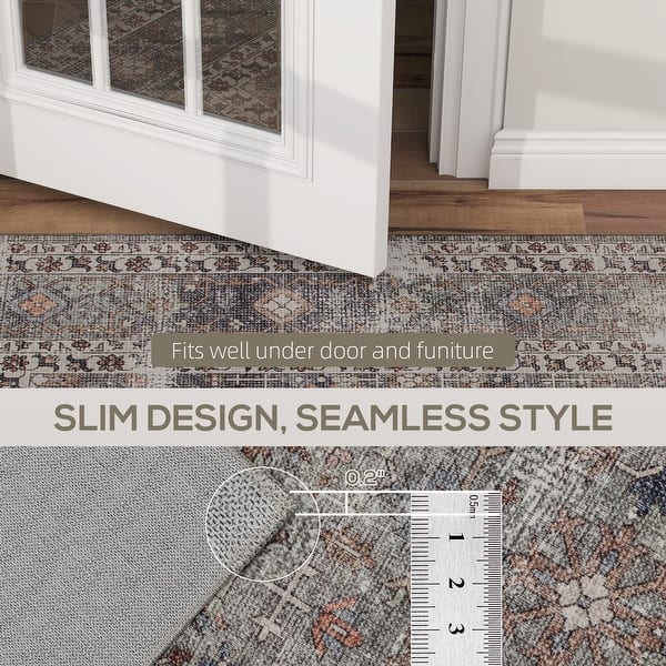 dimension image slide 0 of 2, HOMCOM Area Rug 8x10, Machine Washable Rug, Non-Slip Traditional Floor Cover Foldable Carpet for Living Room - 6' x 7'