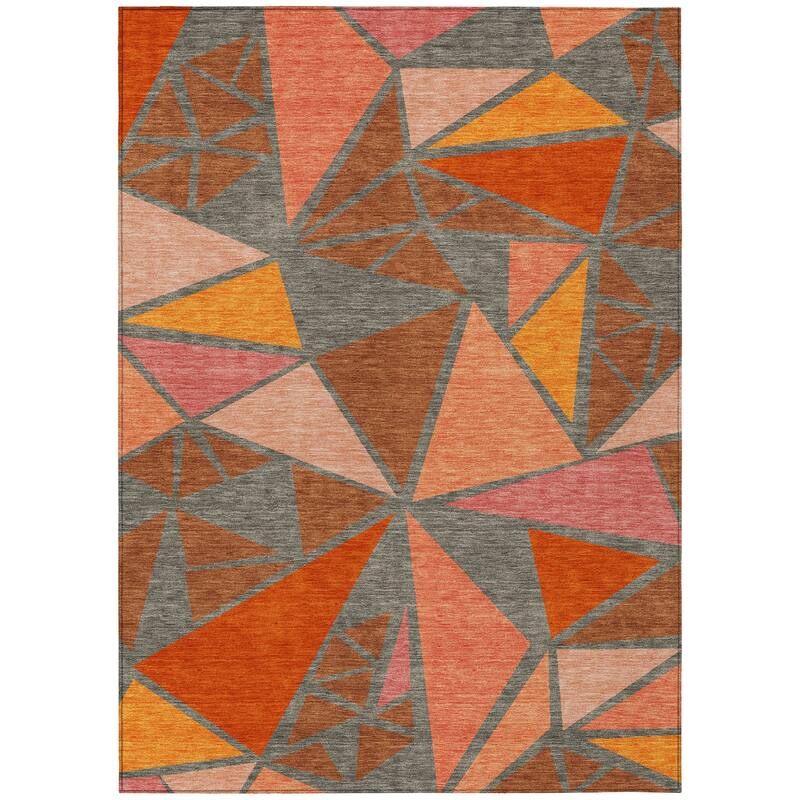 Machine Washable Indoor/ Outdoor Abstract Mosaic Chantille Rug
