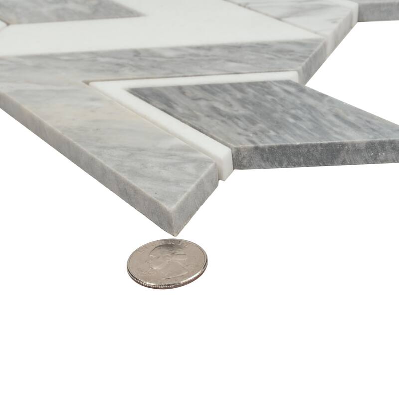 Toscana 12x12 in. Polished Calacatta Bluette, White Geometric Diamond Mosaic Wall and Floor Tile (4.65 sq ft/case, 5-Pack)