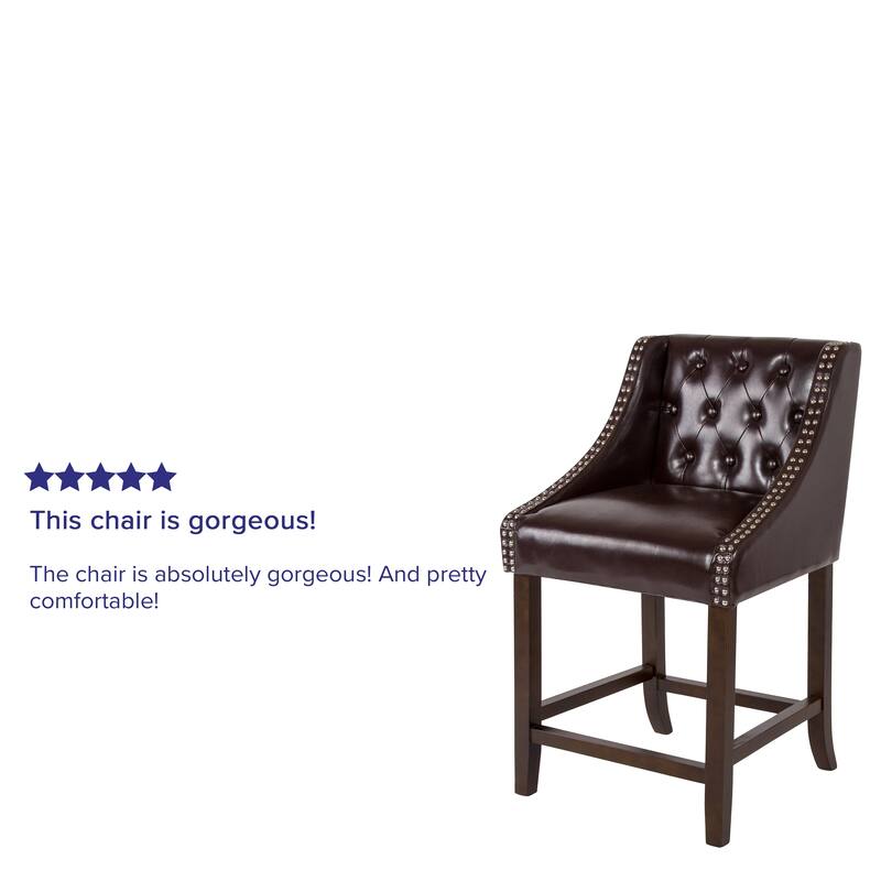 Transitional Tufted Upholstered/Walnut Finish Counter Stool (Set of 2)