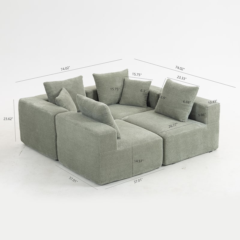 111" Modular Sectional Sofa with All-Foam Construction, Textured Upholstery and 6 Pillows, Low-Profile Couch for Living Room