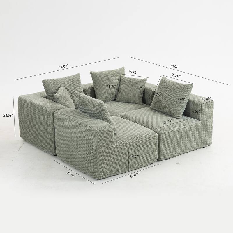 Flannelette Modular Sectional Sofa Full-Foam Build Compressed Couch