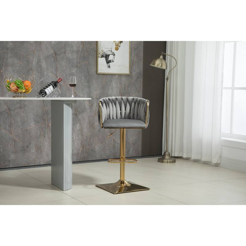 Grey Swivel Bar Stool Adjustable Bar Stool Bar Stool Upholstered Dining Stool with Back Footrest for Kitchen