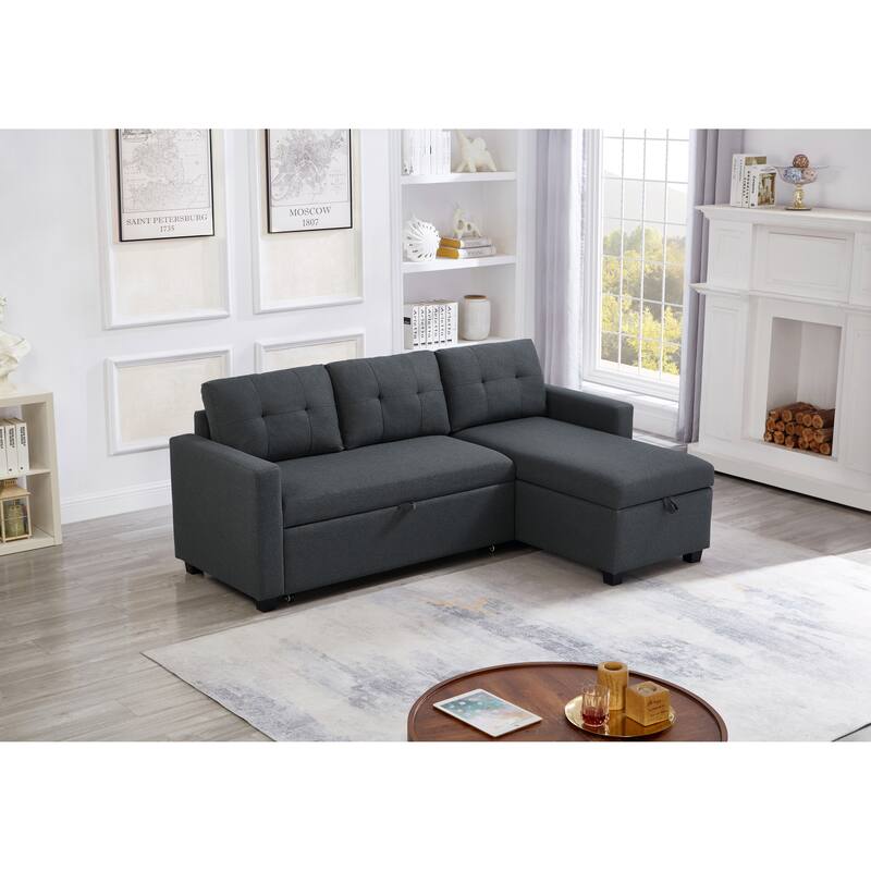 GDFStudio - Ethan Modern Pull-Out Sectional Sofa with Storage Chaise and Reversible Layout